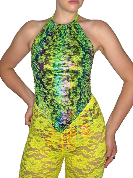 Snakeskin Lace Up Halter Top