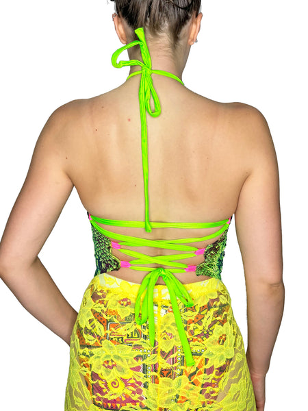 Snakeskin Lace Up Halter Top