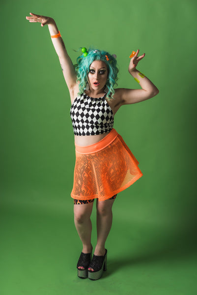 Orange Mesh Skater Skirt
