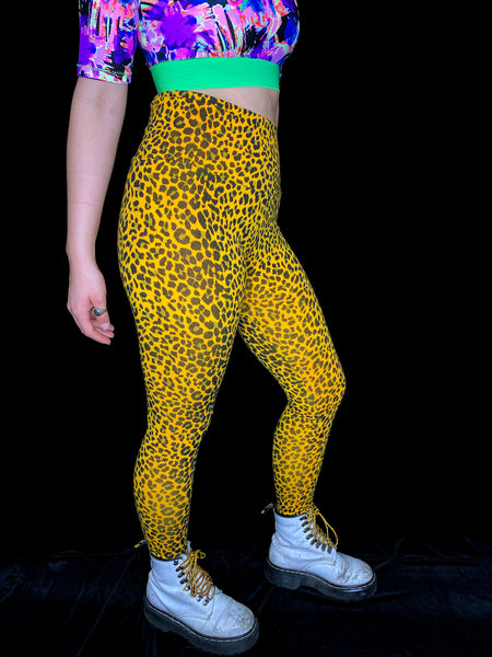 Yellow Cotton Jersey Leopard Leggings (Small,Medium,XLarge)