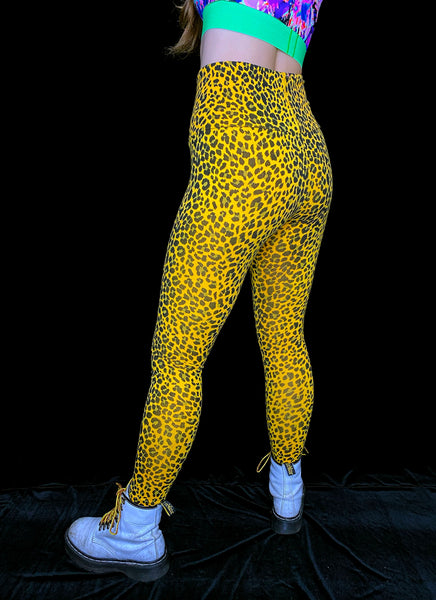 Yellow Cotton Jersey Leopard Leggings (Small,Medium,XLarge)