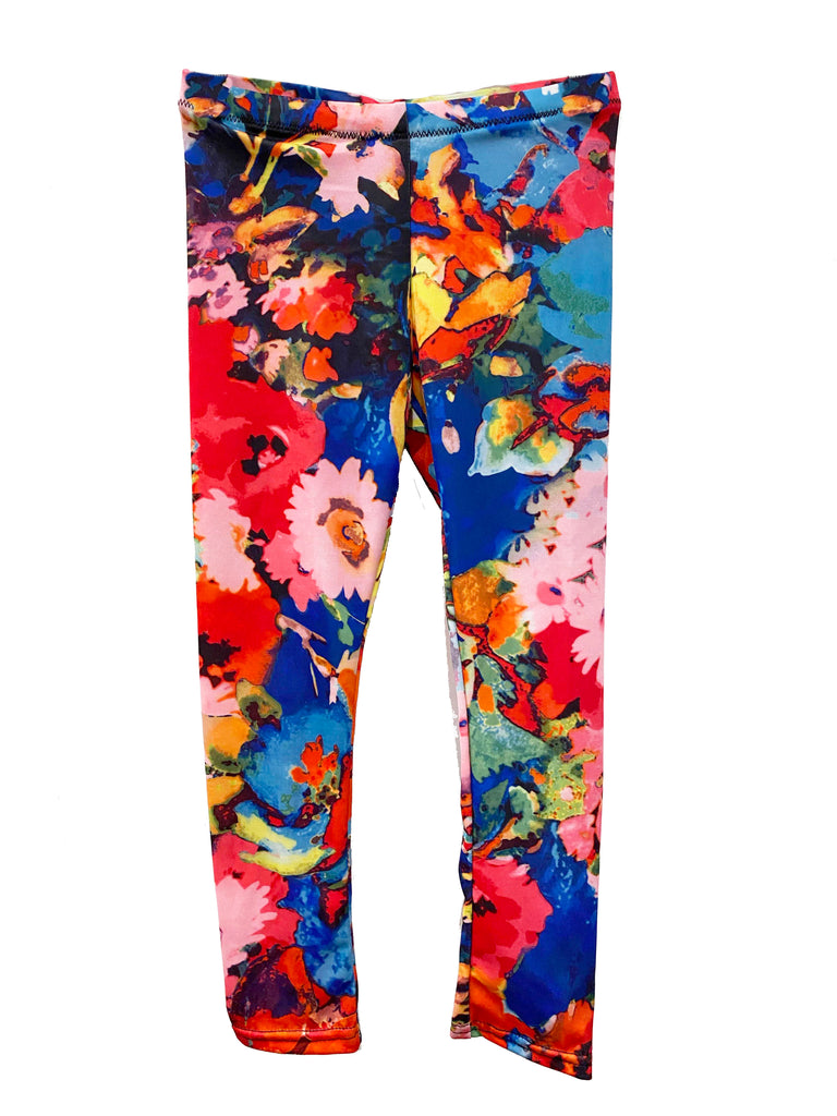 Blue Floral Kids Leggings (size 4)