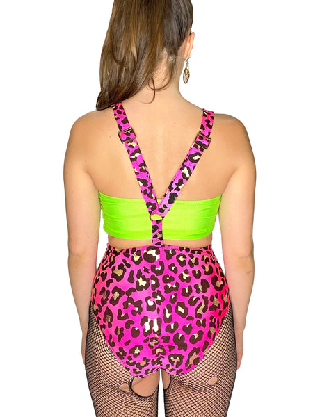 Pink Leopard Suspender Swim Brief