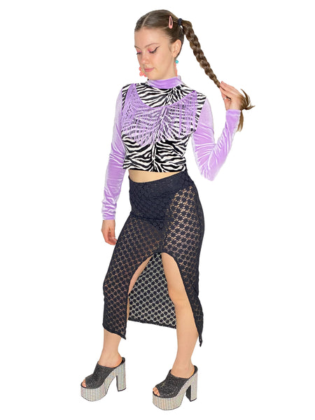 Black Lace Midi Skirt with Slit