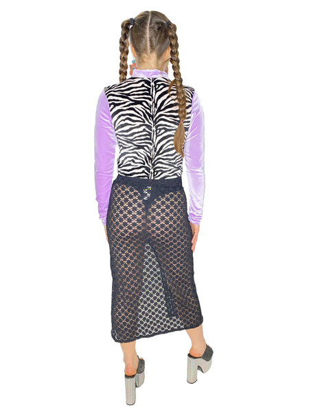Zebra Mock Neck Long Sleeve with Fringe