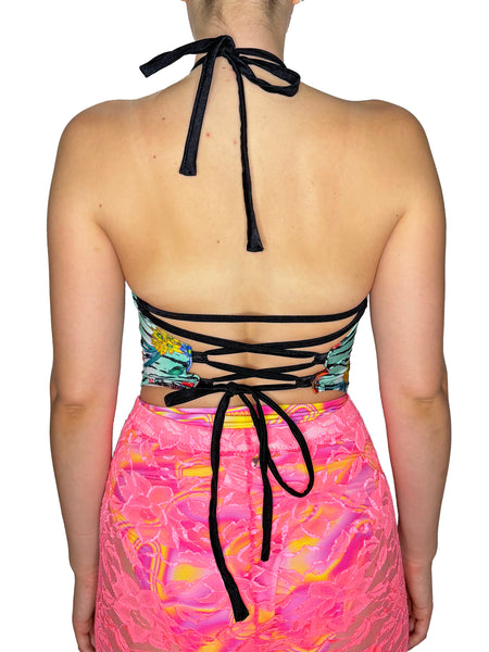 Zebra Lace Up Halter Top