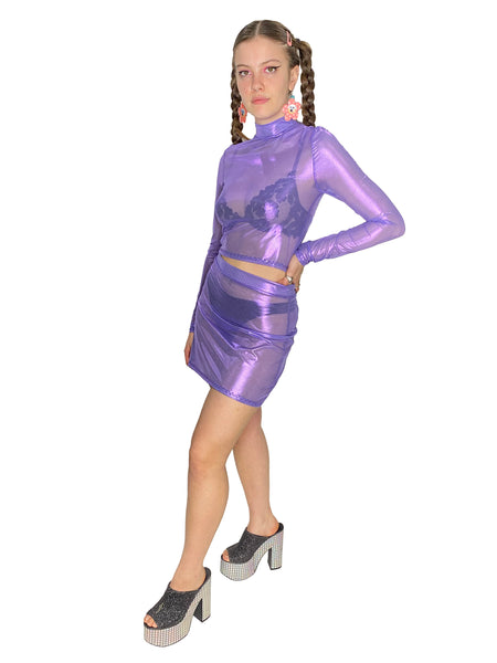 Purple Mesh Mini Skirt