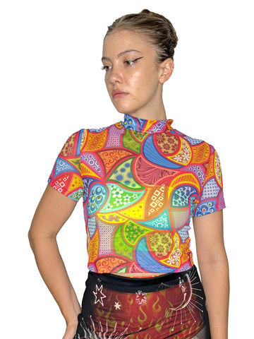 Paisley Mesh Mock Crop Top