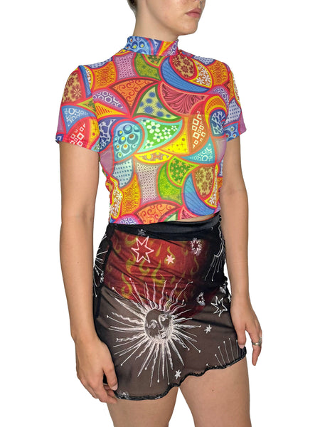 Paisley Mesh Mock Crop Top