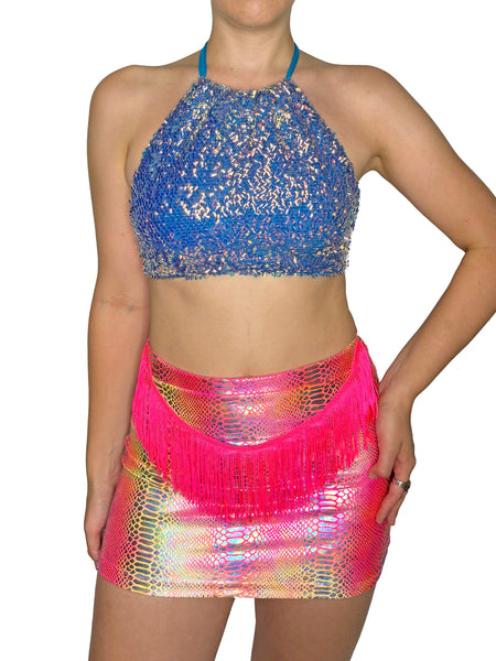 Blue Sequin Halter Top