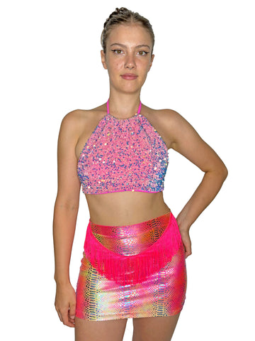 Pink Sequin Halter Top