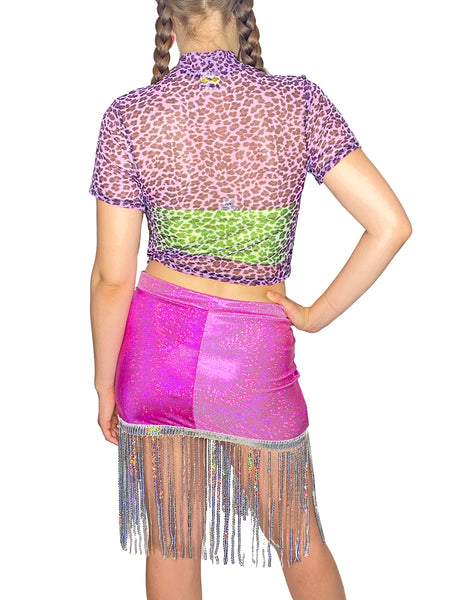 Pink Sequin Fringe Mini Skirt