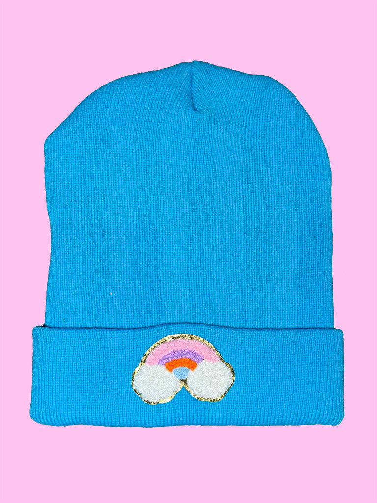 Rainbow Glitter Blue Beanie