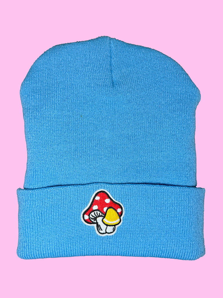 Aqua Blue Mushroom Beanie