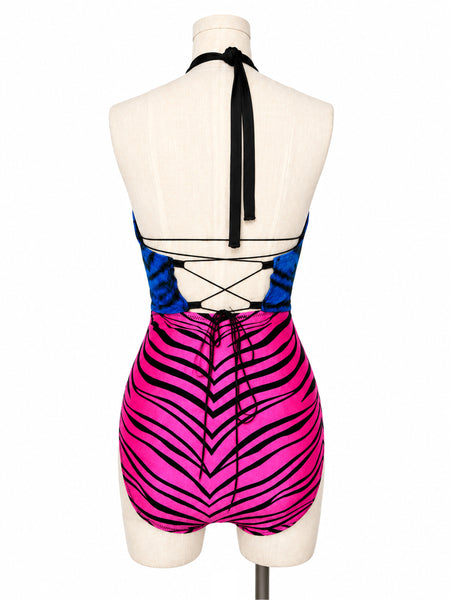 Blue Tiger Lace Up Halter Top