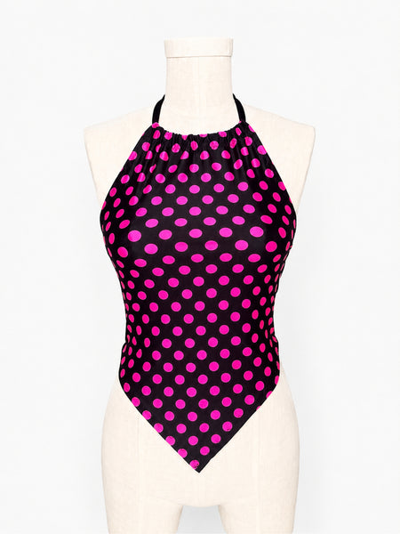 Pink Polka Dot Lace Up Halter Top