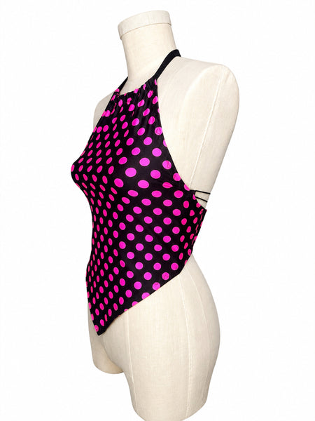 Pink Polka Dot Lace Up Halter Top