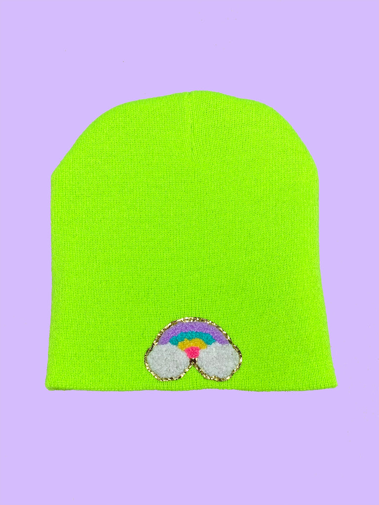 Rainbow Glitter Lime Beanie