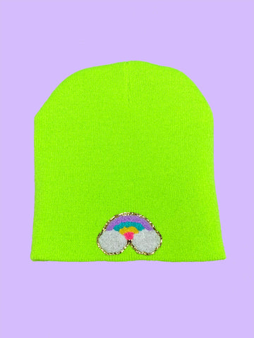 Rainbow Glitter Lime Beanie