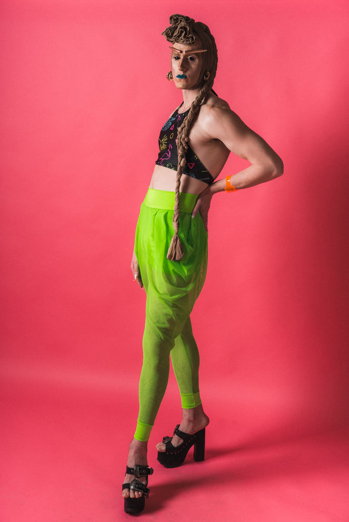 Neon Green Sheer Harem Pants – MessQueen New York
