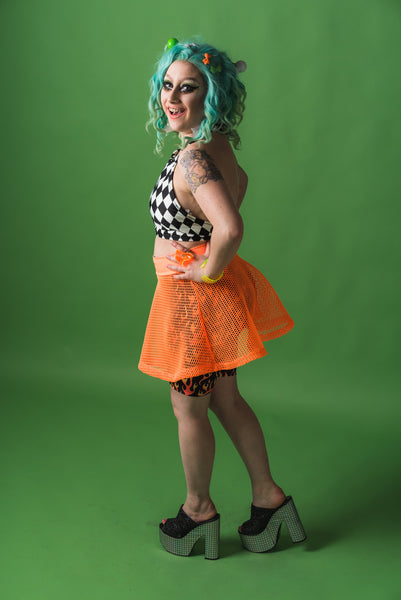 Orange Mesh Skater Skirt