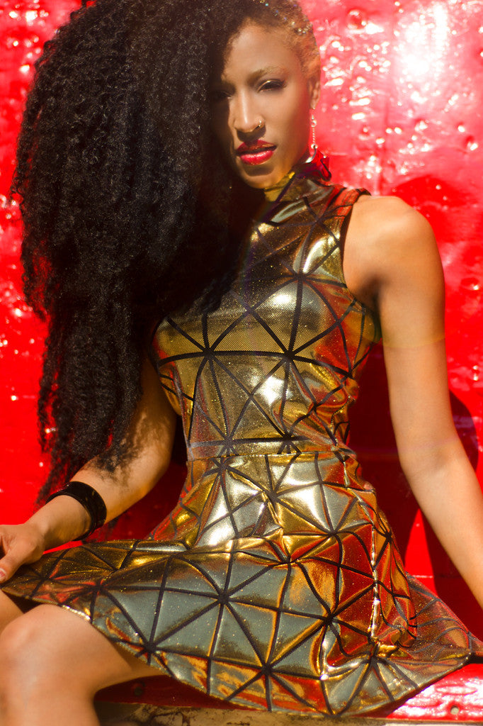 Gold Disco Skater Dress MessQueen New York Gold Disco Skater Dress MessQueen New York