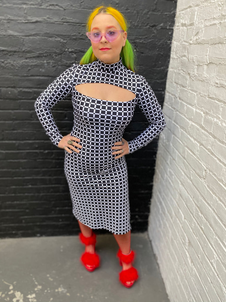 Black & White Grid Bodycon Dress (Medium) MessQueen New York Black & White Grid Bodycon Dress (Medium) MessQueen New York