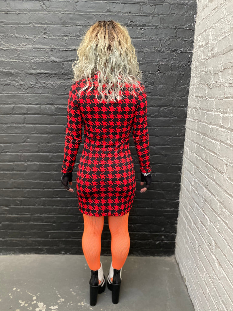 red and black houndstooth dress Red and Black Houndstooth Pattern" A-Line Dress for Sale by TMBTM