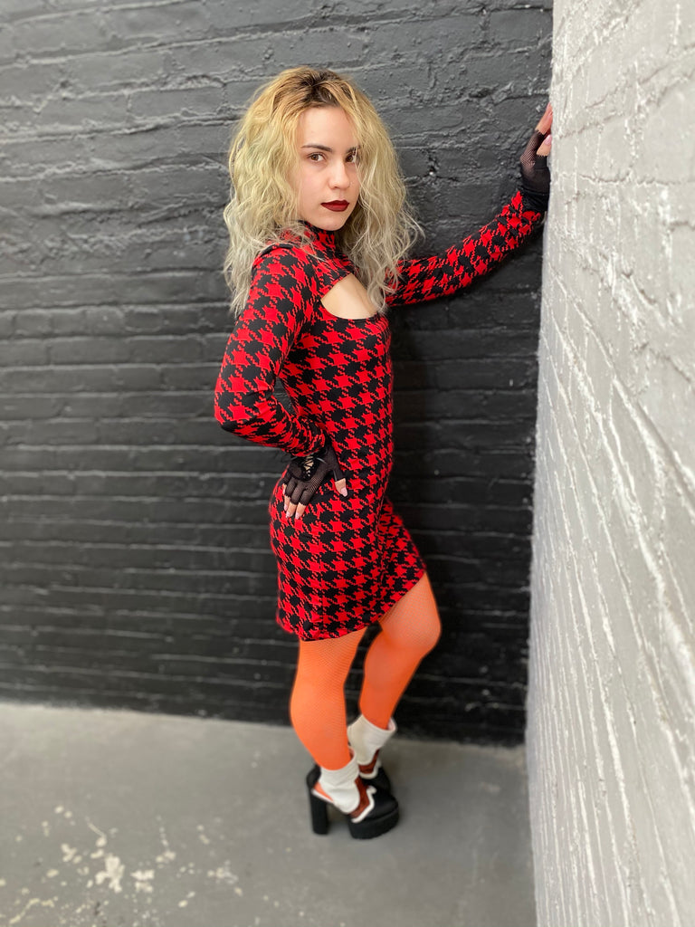 Red Houndstooth Dress (Small) MessQueen New York Red Houndstooth Dress (Small) MessQueen New York