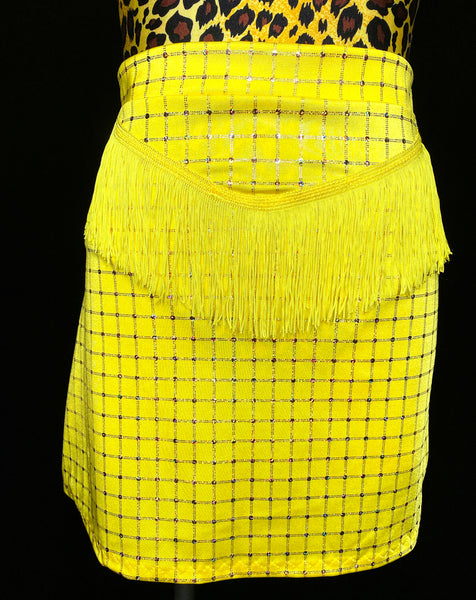 Yellow Cowboy Fringe Mini Skirt