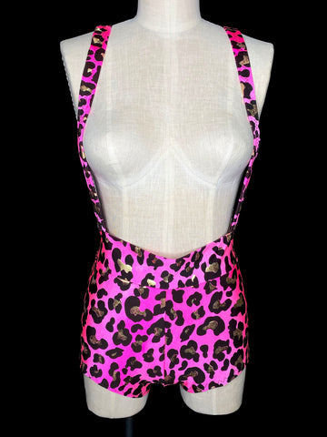 Pink Leopard Suspender Booty Shorts