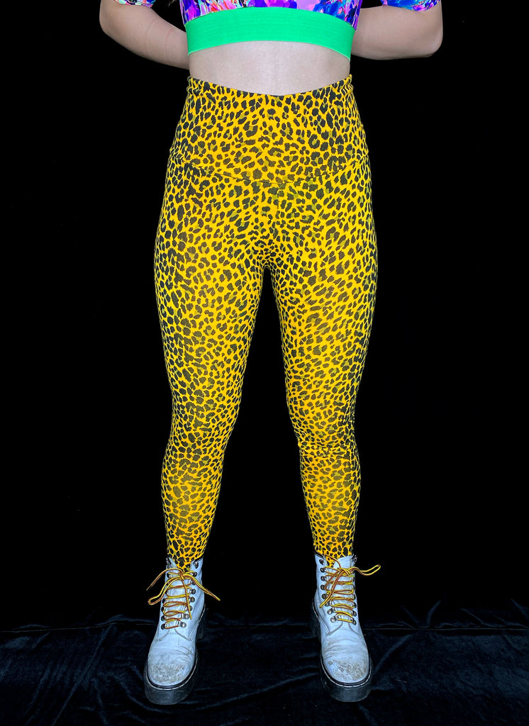 Yellow Cotton Jersey Leopard Leggings (Small,Medium,XLarge
