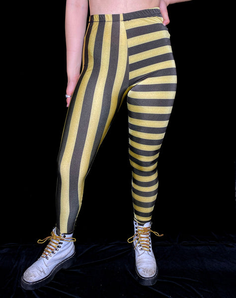 Black and Gold Stripe Leggings (Medium)