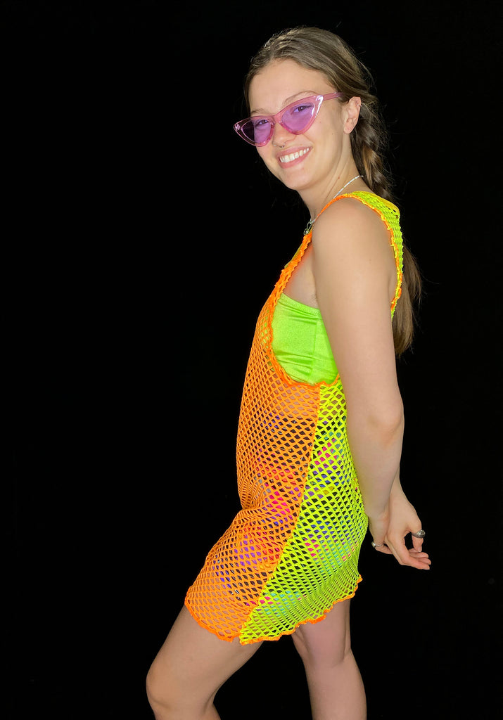 orange fishnet dress Burberry Fishnet And Lace Mini Dress, Amber Orange