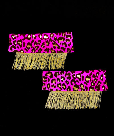 Pink Leopard Sleeves with Gold Fringe