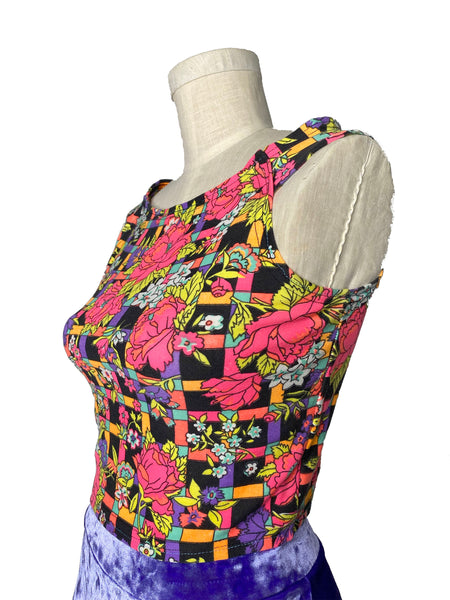 Neon Floral Boatneck Top (Small)