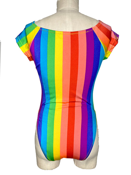 Rainbow Stripe Off Shoulder Bodysuit (Medium)
