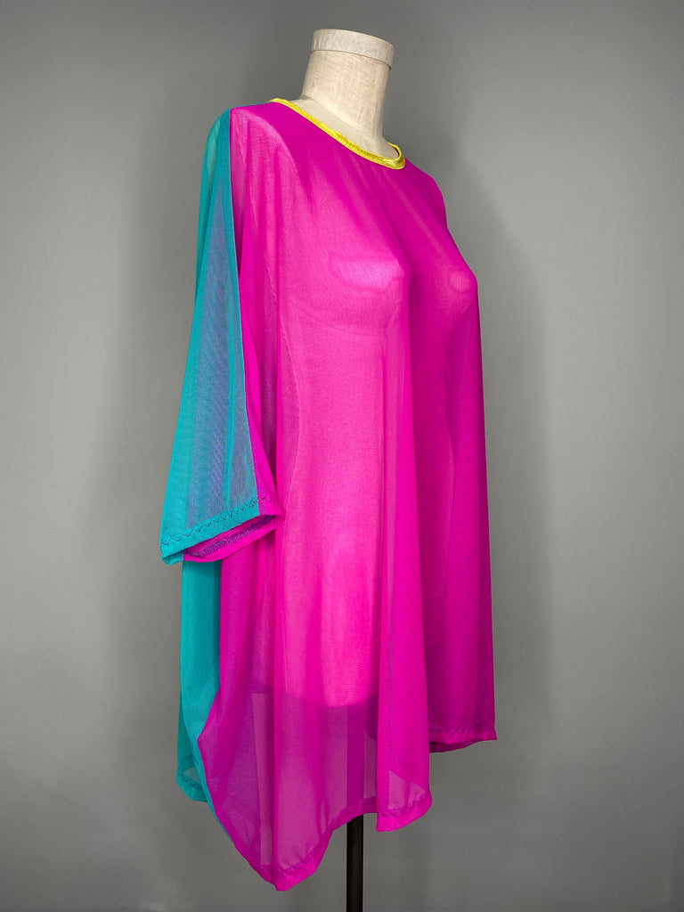 pink tent dress Vintage 1970's / 80's Hot Pink Magenta Cotton Tent Dress Long Sleeves Embroidery