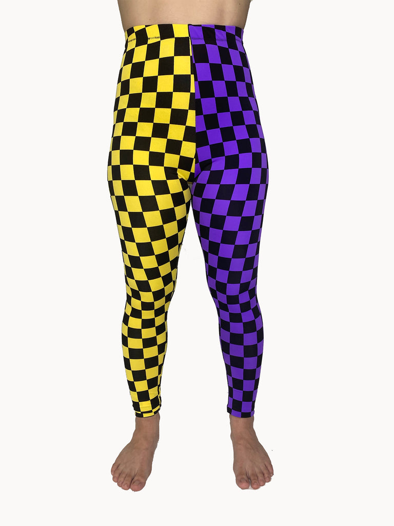 Purple and Yellow Checker Leggings (Small)
