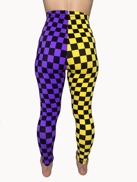 Purple and Yellow Checker Leggings (Small)