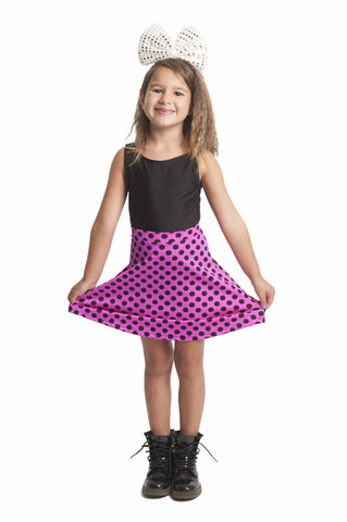 Pink & Black Polka Dot Kids Skater Skirt