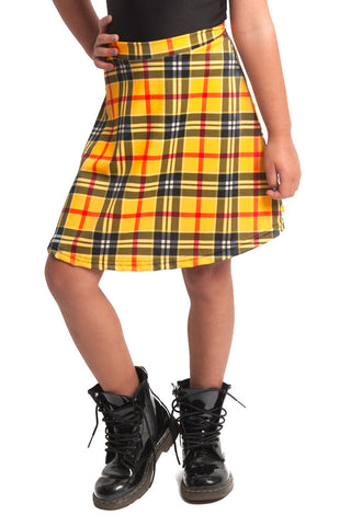 Yellow Plaid Kids Skater Skirt (Medium)