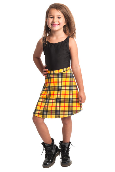 Yellow Plaid Kids Skater Skirt (Medium)