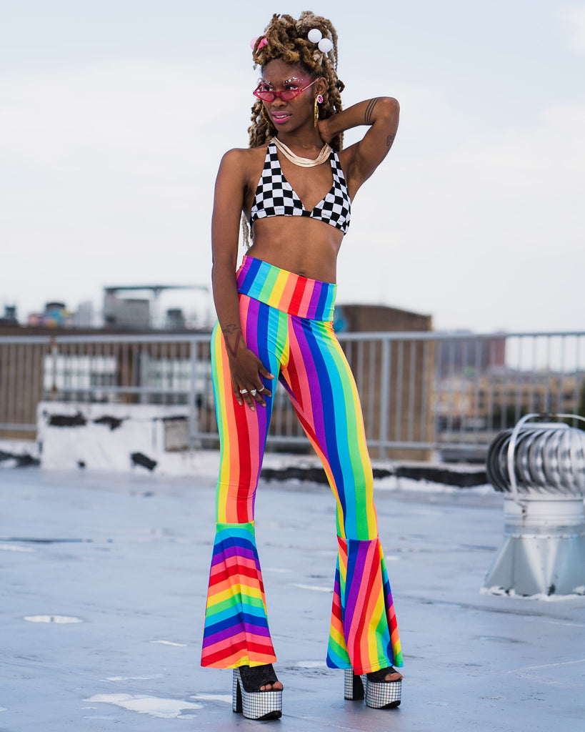 Rainbow Striped Pants Rainbow Flared Trousers Rainbow Flare Pants