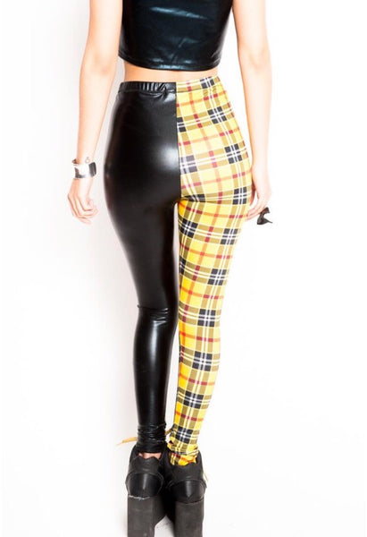 Yellow Plaid Two Face Leggings
