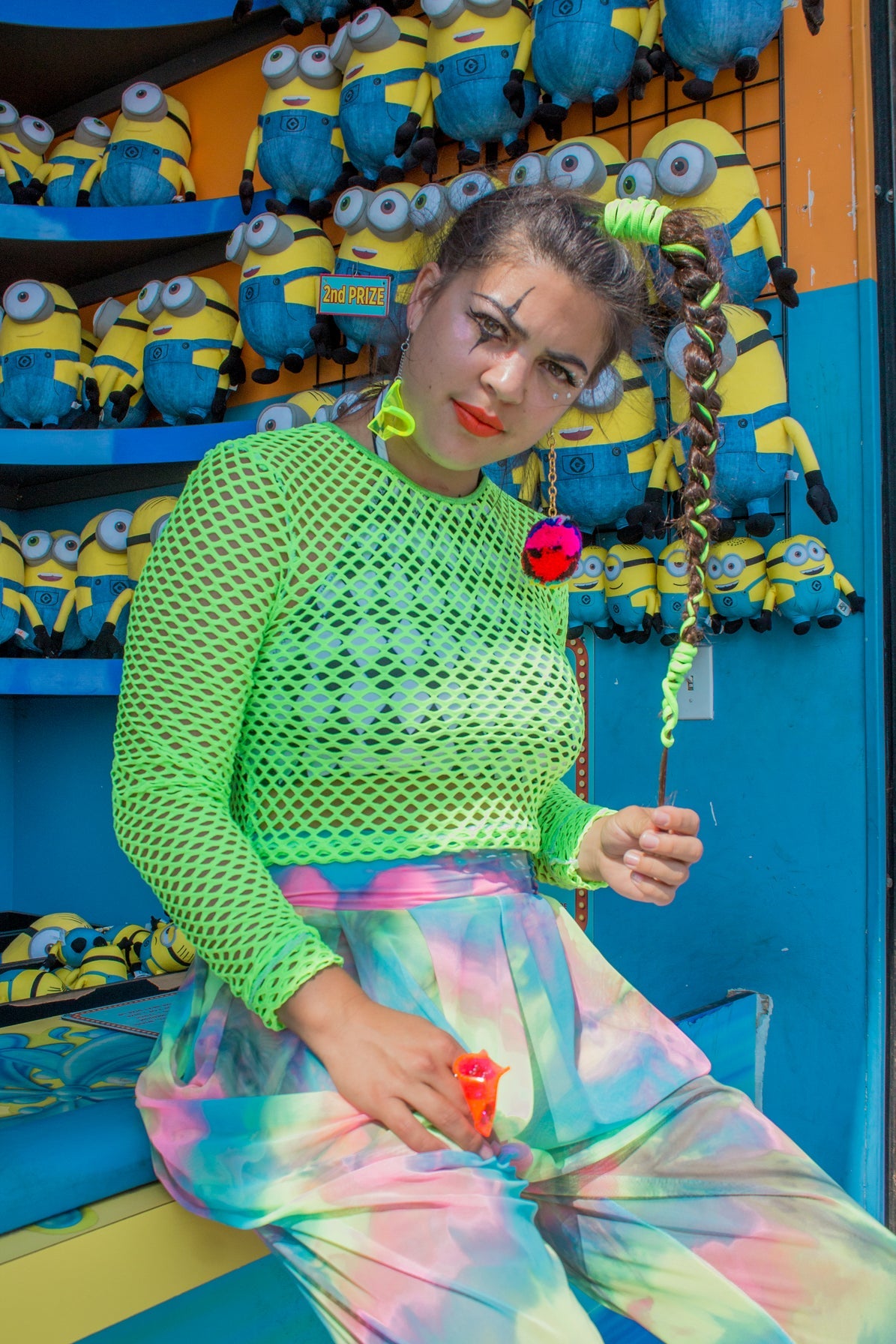 green fishnet top